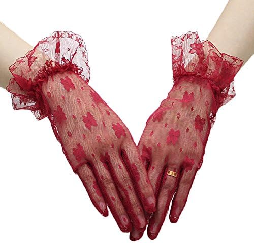 PearlBridal Women's Vintage Short Floral Lace Wedding Gloves 2020 Lace Finger Prom Gloves