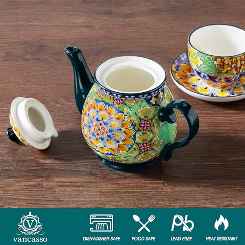 vancasso SIMI Tetera de Cerámica 840 ml, Tetera Bohemia para Té e Infusiones, Apta para Bebidas Frías y Calientes, Resistente al Calor, Apta para Microondas y Lavavajillas