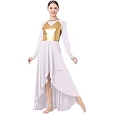 ODASDO Praise Dance Dresses for Women Lyrical Dance Costume Liturgical Worship Church Dress Asymmetric Hem Pleated Maxi Gown