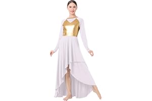 ODASDO Praise Dance Dresses for Women Lyrical Dance Costume Liturgical Worship Church Dress Asymmetric Hem Pleated Maxi Gown
