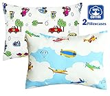 100% Cotton Cartoon Toddler Travel Pillowcase - Cuddle Collection for Boys or Girl,For 13x18,12x16 Pillow,Double-Sided Different - Cars and Airplanes,FREE TRAVEL PACKAGE (2 Cars/Airplanes)