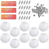 Vastar 10 Packs 12 Inch White Round Paper Lanterns, 20 Packs White LED Party Lights for Paper Lanterns and Extra 60 LED light Batteries