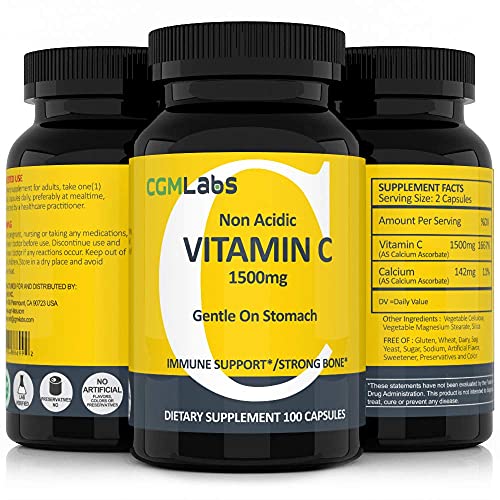 CGM Labs Non Acidic Vitamin C 1500mg with Calcium. Gentle on Stomach