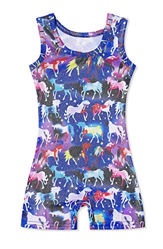 Kids4ever Leotards for Girls Gymnastics Unicorn Toddler Unitard Sparkly Biketards with Shorts 4T 5 T