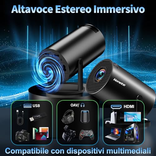 1080P FHD Projector [2026 Upgraded] Mini Portable Projector 4K with WiFi 6 BT 5.2 Video Projector Supports 270° Rotary Projector Car Keystone TV Stick/USB/HDMI/PC with HDMI Cable & Mouse, Black