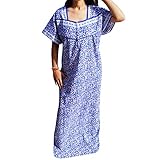 Mogul Interior Womens Caftan Nightgown Floral Maxi Housewear Sleep Dress One Size