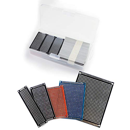 105 Pcs Double Sided PCB Board Prototype Kit Soldering 5 Sizes Black Red Blue 3 Colour Universal Printed Circuit Board for DIY Soldering and Electronic Project with Free Box