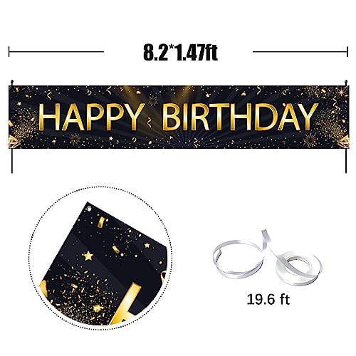 Mokonate Happy Birthday Banner Black Gold Happy Birthday Sign Banner Backdrop Happy Birthday Yard Sign for Kids Men Women Home Outdoor Party Decorations Supplies