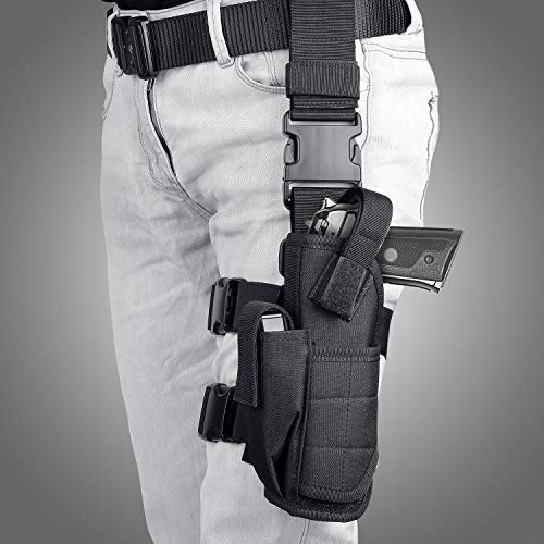 aokur Tactical Pistol Leg Holster, Adjustable Airsoft Gun Drop Thigh Holster, Military Harness Pouch, Left and Right Handed Set, Black - Thumbnail 5