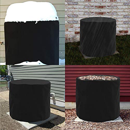 SunPatio Patio Air Conditioner Cover, Outdoor Round Window AC Unit Cover 34" Dia x 30" H, Heavy Duty and Weatherproof, Black
