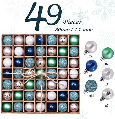 Valery Madelyn Christmas Baubles for Christmas Tree Decoration 49 Pieces 3cm Artic Village and Silver Blue Shatterproof Ball Ornaments - Image 4