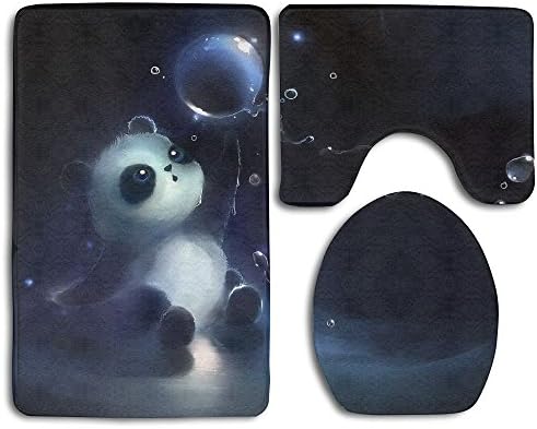 Huayaa Bathroom Non-Skid Carpet Bath Rugs 3 Pieces Set Water-Absorbing Cute Panda Flannel Toilet Floor Bath Mats Contour Rug Lid Cover