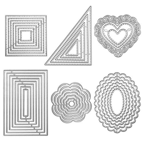 Die Cuts Cutting Dies Metal Square Rectangle Oval Flower Heart Triangle Embossing Stencils Template Mould for Card Scrapbooking and DIY Crafts 6 Set 36 PCS - Thumbnail 4