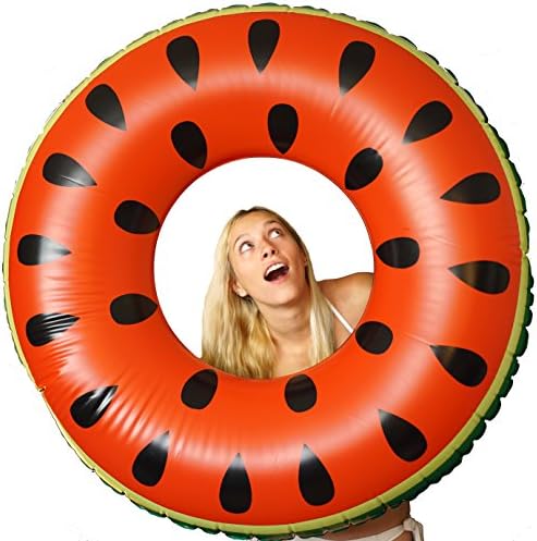 Freshy Fresh Brand Watermelon Pool Float, Large Inflatable Swim Ring, Innertube, 4 Feet Wide