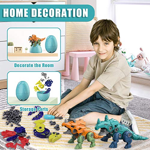 Rtudan Take Apart Dinosaur Toys for Kids-4 Pack Easter Large Dino Eggs Construction Engineering Play Kit Toys for 3 4 5 6 7 Year Old Boys