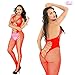 2 Pack Womens fishnet Striped Lingerie Crotchless Bodysuits Suspenders bodystockings (Black/Red) One Size