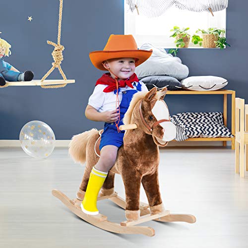 HOMCOM Schaukelpferd Baby Schaukeltier Plüsch Spielzeug Kinder Plüsch-Schaukeltier Braun L74 x B33 x H62 cm – Bild 3