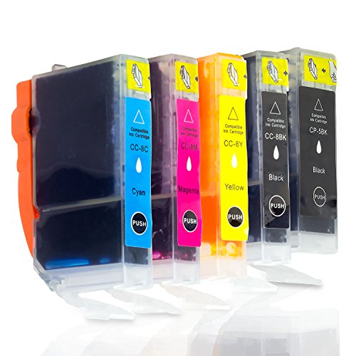 5PK-SOJITEK Canon Compatible PGI-5 CLI-8 (1 Black PGI-5, Black CLI-8,  CMY) Ink Cartridge w/ Chip for PIXMA iP6600D iP6700D iX4000 iX5000 MP500
