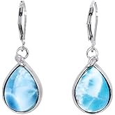 Sterling Silver Larimar Teardrop Dangle Earrings for Women - Natural Blue Gemstone Drop with Leverback Closures