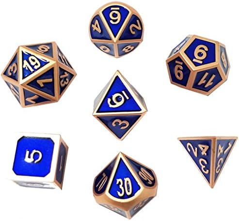 7PCS Zinc Alloy Metal Dice Polyhedral Dice D20 D12 D10 D8 D6 D4 for Dungeons and Dragons DND RPG MTG Table Games 16mm Rose Gold Blue with Bag