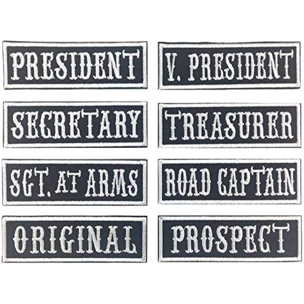 8 Pack 4"Wx1"H MC/RC Officer Title Rank Vest Patches President VP