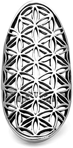 925 Sterling Silver Open Filigree Flower of Life Symbol 4 CM Long Large Band Ring Size 7
