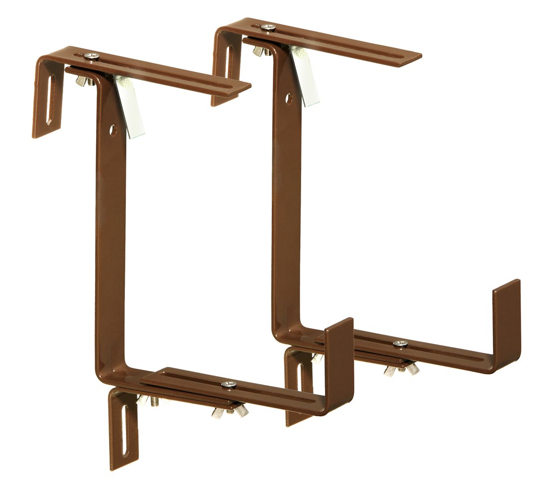 Dehner Professional Flower Box Holder for Pipe Railings, Pack of 2, Metal, Brown, 27 x 21.6 x 6 cm