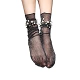Bolayu Fishnet Short Socks Women Ruffle Fishnet Ankle High Mesh Lace Socks (Black)