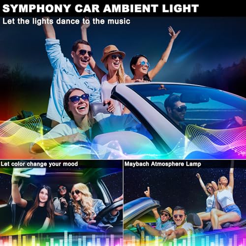 Acrylic Interior Lighting for Car, LED Strip, RGB 18 in 1 with 175 Inch 593 LEDs, Fiber Optic Strip Lights for Car, Dynamic Hunting Music, Sync, Neon Car Ambient Lighting Kits