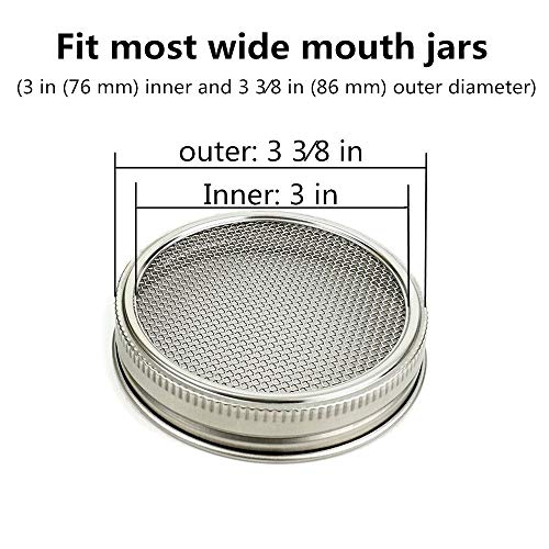 Set of 4 Stainless Steel Sprouting Jar Lid Kit for Superb Ventilation Fit for Wide Mouth Mason Jars Canning Jars for making organic sprout seeds in your house/kitchen