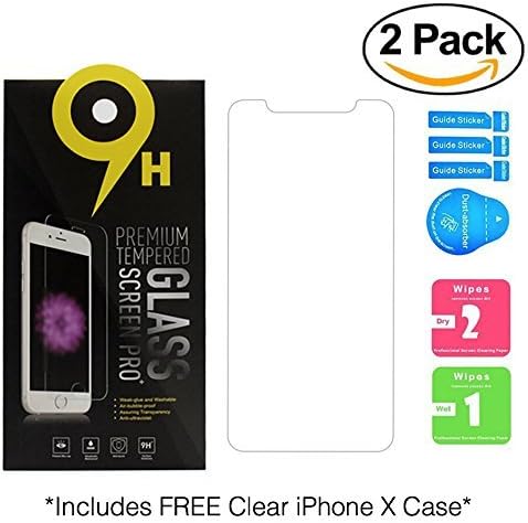 iPhone X Screen Protector by Camcase, (2 Pack, Clear) Case Friendly Tempered Glass 9H Hardness Anti Fingerprint Scratch Resistant Bubble Free Air Bubble Proof (WITH FREE iPHONE CASE!)