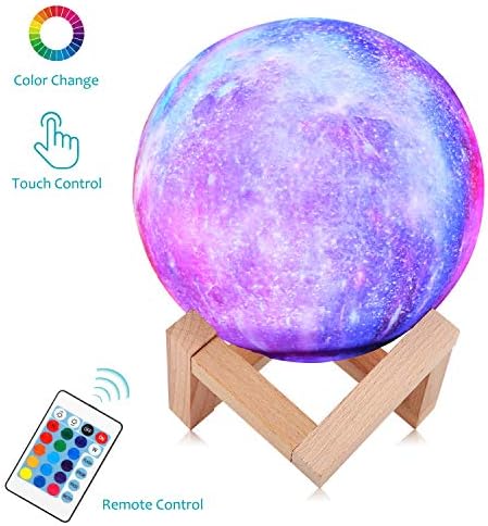 3D Printed Moonlight Rechargeable Child Night Light, SURUN 16 LED Colors, with Wooden Frame, Change Touch and Remote Control Starlight, The Best Gift for Baby Lover Boy or Girl (5.9 inches)
