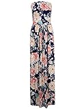 Liebeye Women Wrap Chest Casual Floral Dress Empire Waist Strapless Sleeveless Maxi Dress Long Skirt for Party Summer Beach Sapphire L