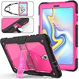 SEYMAC stock Galaxy Tab A 10.5 T590/T595/T597 Case, Full-Body [Heavy Duty] & [Shock Proof] Hybrid Armor Protective Case with Stand & Shoulder Strap for Samsung 10.5 Tablet SM-T590/T595 (Rose+Black)
