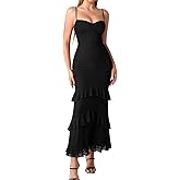 XinFSh Women Ruffle Bodycon Maxi Dress Spaghetti Strap Long Formal Wedding Guest Cocktail Party Dresses