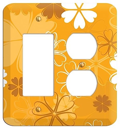 Orange Retro Flowers Rocker / Duplex Wallplate