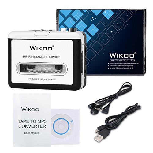 Wikoo Cassette Tape to MP3 CD converter via USB, Portable USB Cassette Tape Player Walkman Captures MP3 Audio Music -Compatible with Laptops and PC, Convert Tape Cassettes to MP3 Format