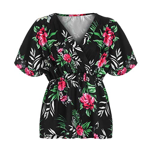 TnaIolral Women Deep V-Neck Printed Plus Size Tops Loose T-Shirt Blouse Black