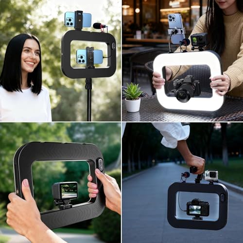 yAyusi Mobile Phone Light Video Light Phone Stabilizer with Light, 8000mAh LED Selfie Ring Light with Phone Holder, Video System for Smartphone/Action Cam/Vlog/TikTok (Clip)
