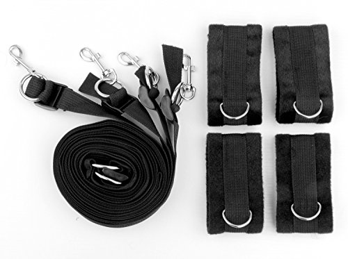 MELO Under Bed Extra-Strength Bondage Strap Set with Ankle/Hand Cuffs, Black