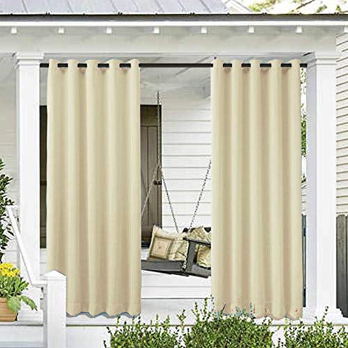 ele ELEOPTION Outdoor Curtains Waterproof UV Protection with Eyelets for Garden, Yard, Balcony, Off-White, 4 Pieces/132 x 275 cm