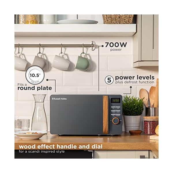 Russell-Hobbs-RHMD714G-17-L-700-W-Scandi-Grey-Digital-Microwave-with-5-Power-Levels-Wood-Effect-Handle-Dials-Clock-Timer-Automatic-Defrost-Easy-Clean-8-Auto-Cook-Menus Russell Hobbs RHMD714G 17 L 700 W Scandi Grey Digital Microwave with 5 Power Levels, Wood Effect Handle & Dials, Clock…
