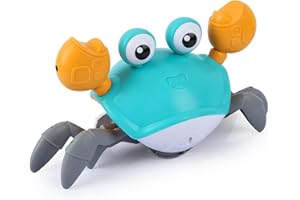 PINTREELAND Crawling Crab Baby Toys Upgrade Version - 3 Speed & Music Control, Infant Tummy Time Interactive Walking Toddler Toy for 3 4 5 6 7 8 9 10 11 12 Year Old Boys or Girls (Blue)