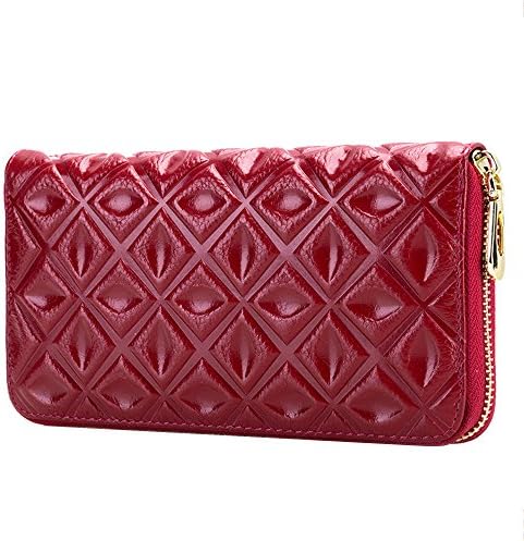 Women's Fashion Leather Zipper Soft Wallet Embossed Lady Long Card Money Purse Handbag(Red)