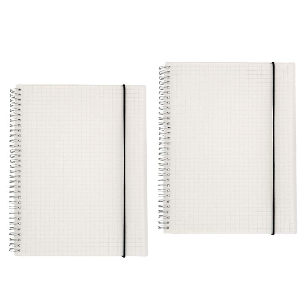 Shulaner A4 Grid Wirebound Spiral Notebook Notepad, 80 Sheet Gridded Paper Frosted PP Cover Squared Journal Notebook with Rubber Rope, Pack of 2 (A4-Grid)