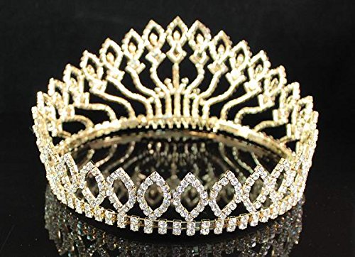 Janefashions Floral Full Crown Austrian Rhinestone Crystal Tiara Pageant Prom Lg Gold T1406g