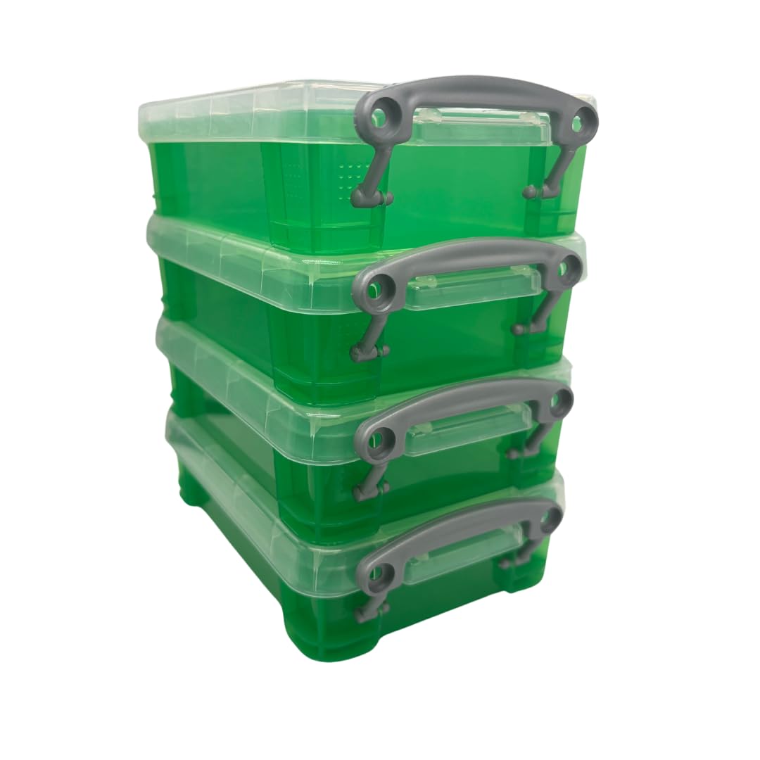Really Useful Plastic Storage Box 0.35 Litre (Pack of 4) (Green)