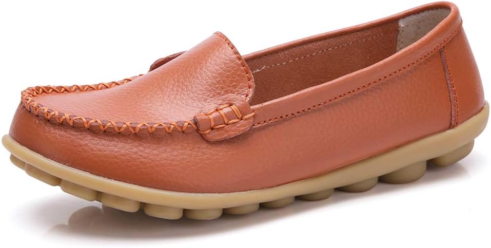 Harence Women's Soft Comfort Leather Loafers Slip On Driving Walking Flats Shoes Orange
