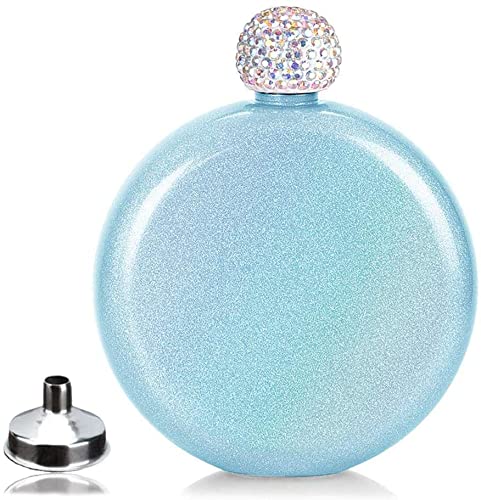 Flask for Women, Junya 304 Stainless Steel,5oz Pretty Glitter Coating Whiskey Flasks,Shining Rhinestone Cap,Portable Wine Flask for Drink Bar BBQS and Traveling
