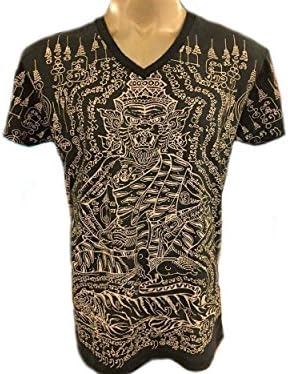 MTF Thai Tattoo Sak Yant Yantra Magic Pha Yan Talisman Hermit Guru Yokee Buddha Muay Thai Amulet T-Shirt Black - Size L